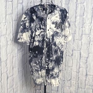 NINTH HALL Black and White Tie Dye Baseball Shirt Large‎